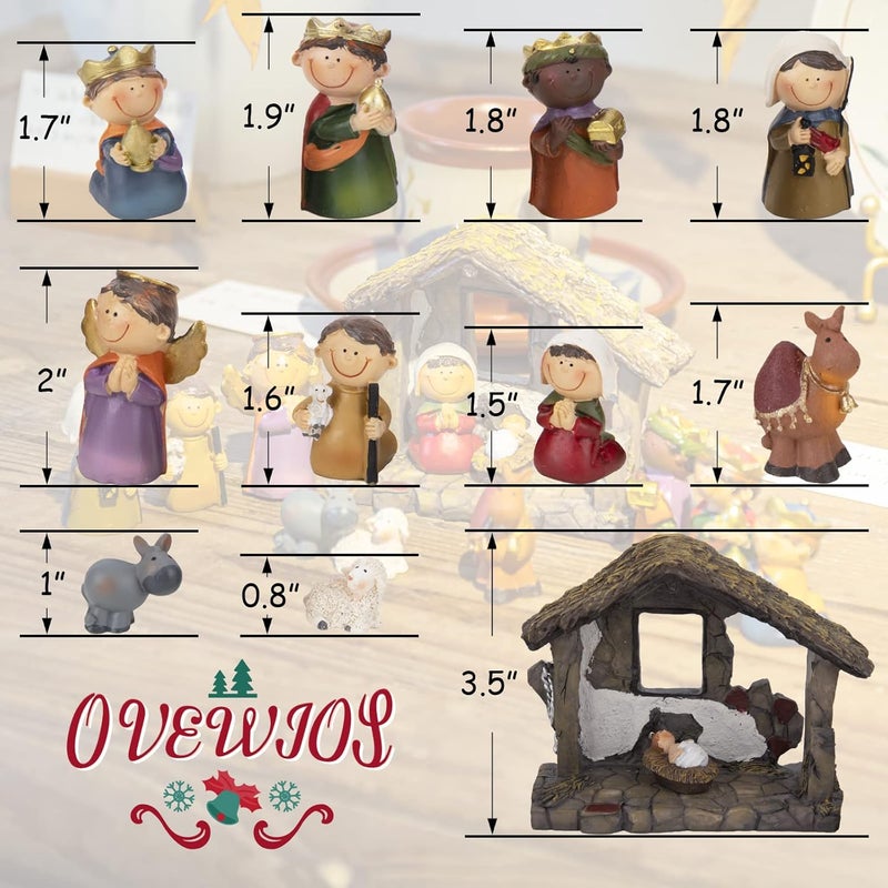 Ovewios Mini Nativity Sets for Christmas Indoor, Little People Nativity Set for Tabletop, Mini Nativity Scene Sunday School Crafts Decorations for Classroom Religious Christmas Ornaments - Image 4